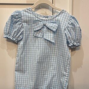 The Beaufort Bonnet Company Blue Gingham Kids Top with Bow